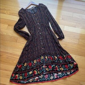 Chic Floral Long Sleeve Dress elastic waist